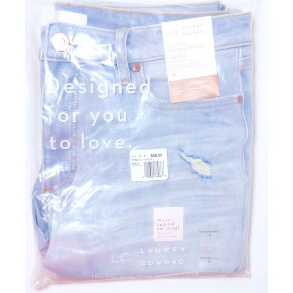 LC Lauren Conrad Womens High Rise Light Distressed Ankle Skinny Jeans Sz 16 New - Picture 3 of 8